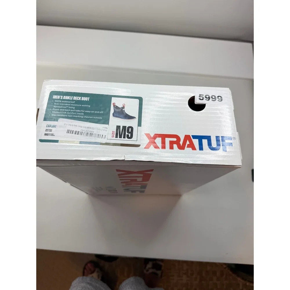 XTRATUF Mens Ankle Deck Boot Navy Red Waterproof Fishing Shoes Size 9 NEW